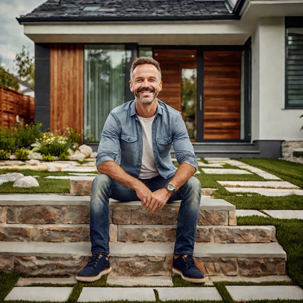 Reliable landscaping testimonial with happy homeowner and completed project